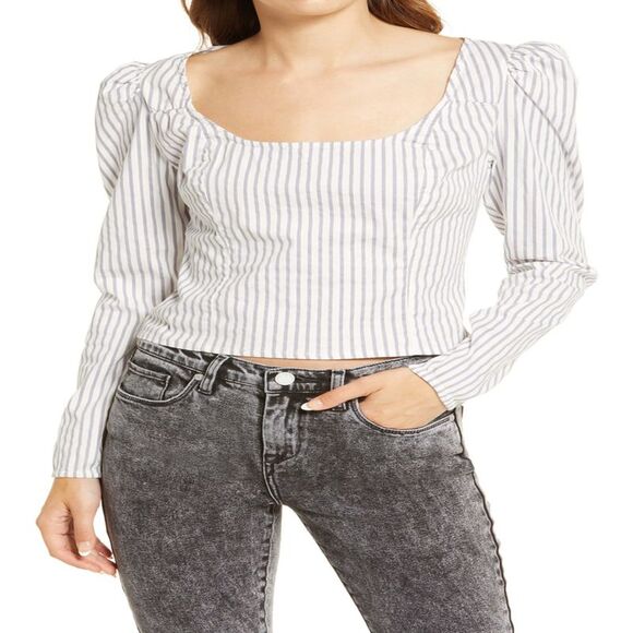 Free People Caroline Striped Top In Neutral Combo XL - Picture 2 of 3